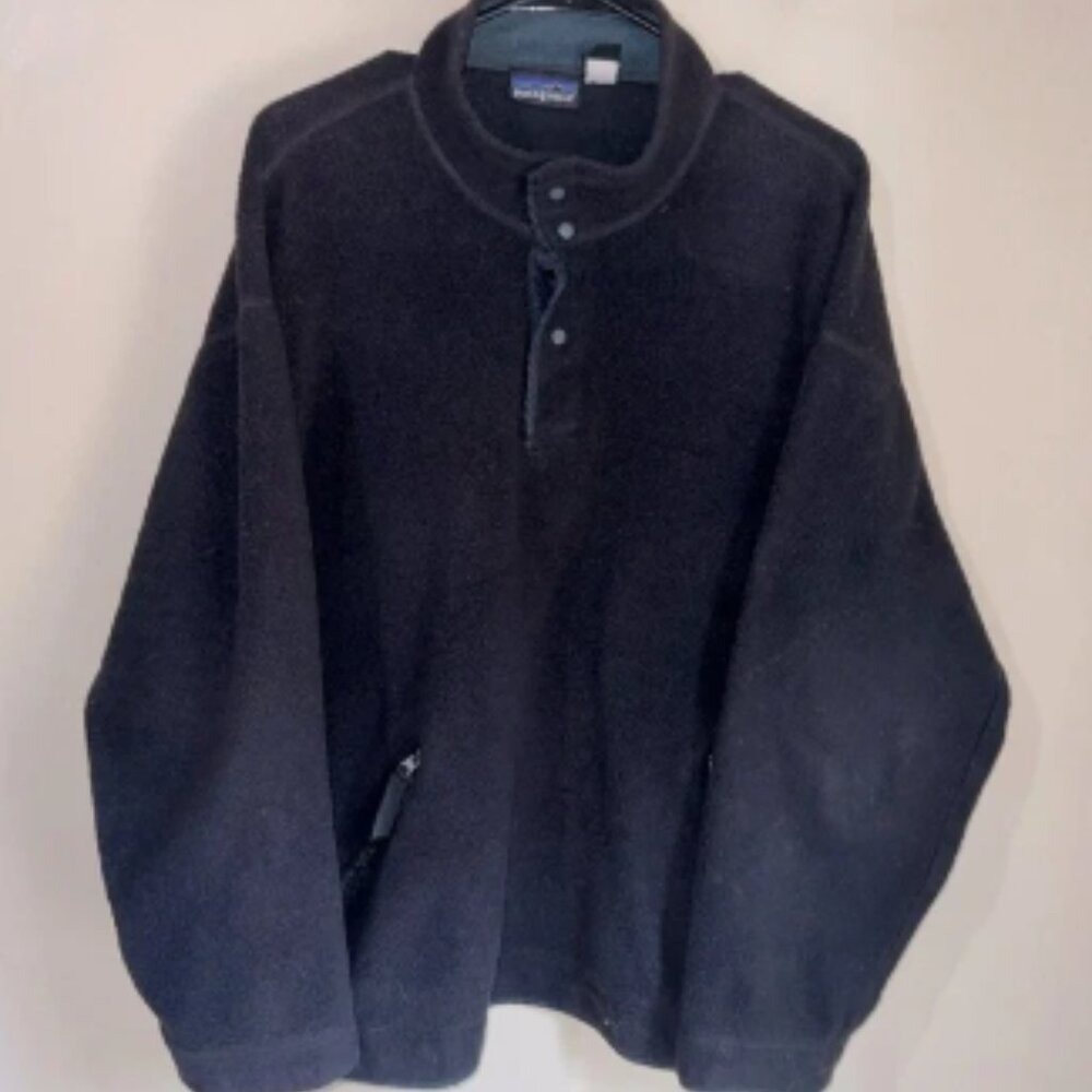 Vintage Patagonia Synchilla Wooly-T Snap Fleece Jacket Men's Large Black